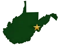 West Virginia state outline with Harlan's Creek marked